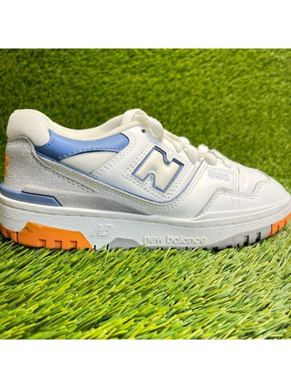 New Balance 550 Boys Size 3.5Y White Blue Orange Athletic Leather Shoes Sneakers